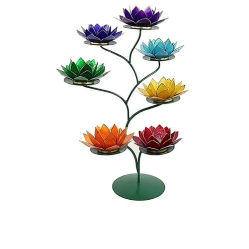 Lotus Display groen + 7 Chakra Sfeerlichten Zilverrand