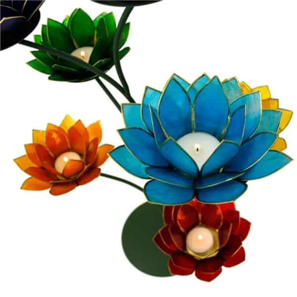 Lotus-display-donkergroen-met-7-Chakra-Sfeerlichten-goudrand-bovenaanzicht Lotus Display groen + 7 Chakra Sfeerlichten Zilverrand